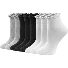 Cute Ruffle Frilly Ankle Socks for Women, Lace Lettuce Edge Socks