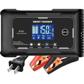 شاحن LIFEPO4 15-AMP شاحن ذكي كامل التلقائي ، شاحن بطارية 12 فولت و 24 فولت ، 12 فولت/15A 24V/10A حمض الرصاص (AGM/GEL/SLA)/الشاحن الليثيوم LRON LIFEPO4