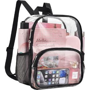 Clear Bag for Stadium Events Clear Backpack 12x12x6 for Schools, Concerts, Work, Festivals and Sporting Events (Black)