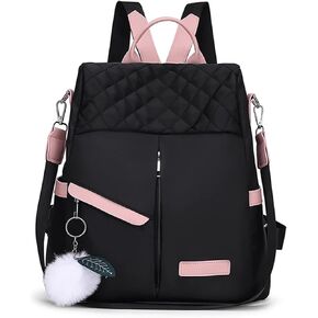 Small Backpack Purse for Women Travel Casual Daypack with Cute Pom Pom Keyring Lightweight Daily Work Fashion Shoulder Bag Ladies Mini Trendy Rucksack (Black)