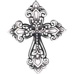 Ardour Antique Silver and Black Wall Cross for Home Decor.Metal Hanging decorative crosses wall decor - 7 x 9 Inches