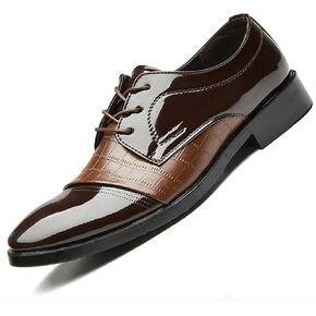 Men's Vintage Patent Leather Cap Toe Two-Tone Dress Shoes Modern Formal Business Lace Up Round Toe Oxford