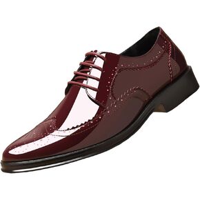Men's Patent Leather Wingtip Carving Brogue Dress Shoes Fashion Classic Cap Toe Lace Up Low Top Oxfords Shoes Casual Business Formal Derby Shoes