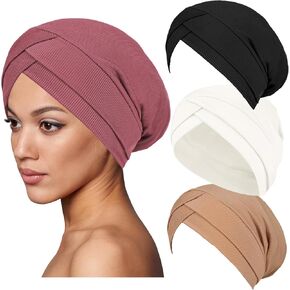 4 Pcs Women Stretchy Turban Skull Cap Muslim Hijab Chemo Headwear Cancer Hair Cover Headwrap Beanies Sleep Cap Wig Hat