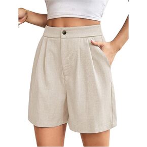 Floerns Women's High Waist Straight Leg Shorts Pleated Casual Shorts with Pocket