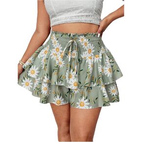 Soly Hux Women's Plus Floral Print High Chisted Shirred Flowy Shorts Leach Vacation Cloths