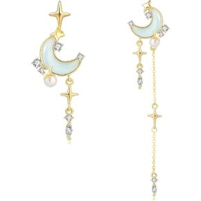 أقراط Sixfox Moon للنساء العصرية Danity Drop Drange أقراط مع نجمة الأحجار الكريمة اللطيفة Boho Boho Stud Action Mift