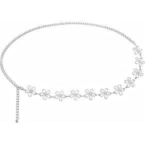 Gold Waist Chain，Hollow-out Floral-shaped Waist Chain 14k Gold Plated Chain Belt Metal Adjustable Waist Link Belt Fashion Waterproof Sexy Bikini Beads Chain Summer Non Tarnish Body Chain Jewelry Gifts for Women