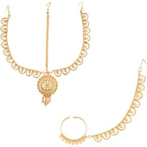 Efulgenz Indian Bollywood Vintage Gold Tone Maang Tikka Crystal Pearl Head Chain Bridal Wedding Jewelry Hair Accessories for Women, Adjustable, Not Known, not known