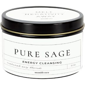 Premium Sage Candle for Cleansing – Natural Soy Wax, Cotton Wick, Paraben and Phthalate Free Scent, Non Toxic, Clean Scented Candles for New Home, Smudging, House Negative Energy Protection, 6oz