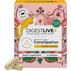 DigestLive Women's Constipation Relief Laxative for Travel, 10 Capsules,100% Herbal Stool Softener - Female Gentle Natural Colon Cleanse, Detox, Bloating & Gas, Fast-Acting, Vegan, Gluten & GMO-Free