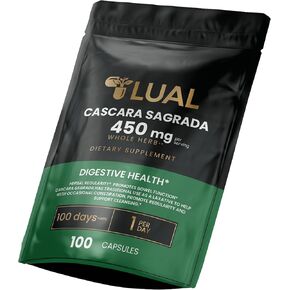 LUAL Cascara Sagrada 450mg, Natural Bowel Support for Women & Men. Colon Cleanse, Detox & Constipation Relief, Herbal Supplement, 100 Vegan Capsules – 100 Days Supply