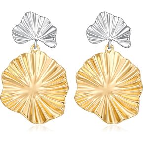 Gold Leaf Earrings Dangle Earring for Women, Silver Two-Tone Fashion Statement Jewelry