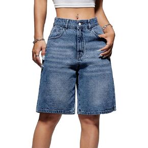 EMMIOL Women Jorts Shorts Jean Baggy Mid-Low Waisted Trendy Y2K Summer Loose Straight Leg Denim Shorts 90s