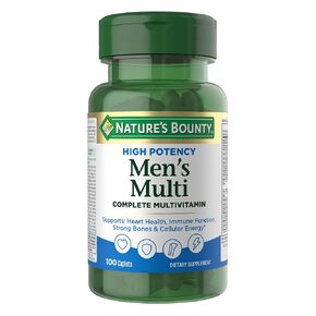 Nature’s Bounty High Potency Men’s Complete Multivitamin, Daily Men’s Health Vitamin for Heart Health and Immune Support, Men's Multivitamin for Strong Bones, Overall Health and Wellness, 100 Capsules