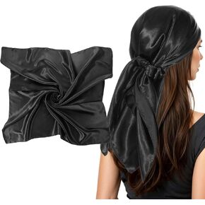 35" Satin Head Scarf, Silky Head Scarf Large Square Scarf Sleeping Hair Wrapping for Women Black