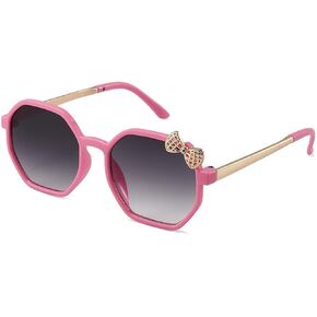 Bow Sunglass girls,Stylish Shades Bow Ribbon Sunglasses for Girls kids, Secure Fit, Polarized UV Protection Pink Grey