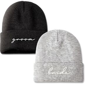 Wedding Gifts for Couples, Bride & Groom Wedding Beanie Hat Set