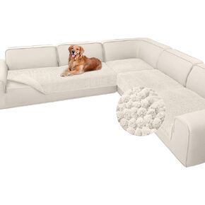 Arfntevss Corner Sectional Couch Covers Plush Chenille L Shape Sofa Cover Thick Soft Sofa Slipcovers 3 Pieces Anti Slip U Shaped Sectional Cover Fluffy Fuzzy Furniture Protector (Large, Creamy White)