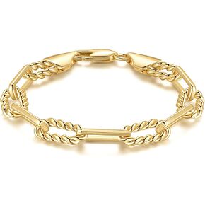 Gold Bracelets for Women & Men Cable Link Paperclip Chain Bracelet for Women Dainty Gold Bracelet Stack Textured Gifts 6.5'' 7.5'' 8.5'' 9.5''