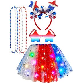 Hikkcos Patriotic Red White and Blue Tutu, 4th of July Outfits for Women Tutu Costume Set for Independence Halloween Party Flag Day Patriotic USA Accessories