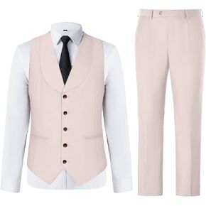 Mens Vest Pants Suits Set 2 Pieces Slim Fit Groomsmen Suit for Men Formal
