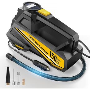 ضاغط الهواء المحمول في الإطارات المحمولة - مضخة هواء DC 12V لإطارات السيارات مع مقياس رقمي 150psi LCD وضوء LED الطوارئ ، مضخة إطارات السيارات للسيارات ، الدراجات النارية ، الدراجات ، الكرات (كبيرة)