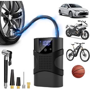 Portable Tire Inflator, Mini Air Compressor - 150 PSI & 20000mAh Battery, 12V Small Air Pump for Car Tires, 6.5X Tire Pump with Pressure Gauge, Auto Shut-off, Motorcycle, SUV, Bike, Bicycle, Balls