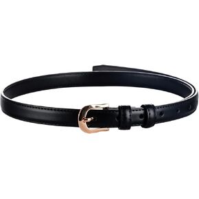 Women's Skinny Leather Belt for Jeans Dresses Pants Ladies Thin Soft Waistband with Gold Buckle Black Brown Belt