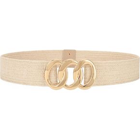 JASGOOD Wide Straw Woven Stretchy Belt for Women Boho Braided Elastic Dress Waist Belt for Ladies