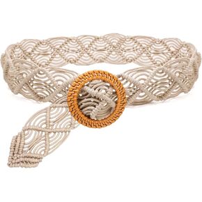 Women Braid Belt Boho Rattan Woven Waist Belts for Dress