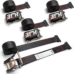 KJE E-Track Ratchet Straps, 4 Pack Black 2" x16' Heavy Duty Cargo Tie-Downs, 4500LBS Breaking Strength, Standard E Track Fitting Tie Down Ratcheting Strap for Cargo Vans, Trucks, Trailers