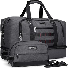 WITZMAN Travel Duffle Bags for Men Weekender Bags with Toiletry Bag Sets Carry On Overnight Bag 55L （B696 Black）