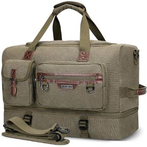 WITZMAN Canvas Weekender Bag Mens Overnight Bag for Traveling Carry on Duffle Bags with Shoes Compartment（A8010 Brown）