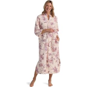 Miss Elaine Women's Long Quilted Robe, Zipper Robe with Long Sleeves and Two Pockets, Sleepwear and Loungewear