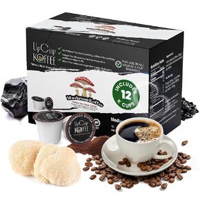 Upcup Koffee وظيفية الفطر القهوة K كوب - 100 ٪ حبوب القهوة أرابيكا مع الأسود ماني ، NAD+، و Himalayan Shilajit للحصول على الدعم المناعي ، انفجار الطاقة ، وتعزيز المعرفي - 12 حزمة