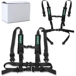 2Pcs 4 Point Harness Seat Belt With Padding Heavy Duty Buckle Upgraded 2 Inch Black Straps UTV Harness 4 point Universal Adjustable for Adults Easy Install