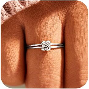 Mother Daughter Knot Rings Friendship Rings 925 Sterling Silver 14K Gold Plated Stackable Layered Aura Rings for Women Promise Rings for Her Jewelry Birthday Graduation Gifts