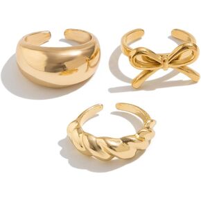 Ingemark Rings for Women 14K Gold Plated Chunky Teardrop Water Drop Ring Silver Adjustable Large Thick Smooth Curved Open Thumb Finger Rings 12 Pieces Bold Crossover Statement Ring Band in Kuwait