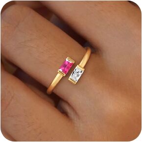 حلقات Honsny Gold Birthstone للنساء غير المشوهة الذهب 14K مطلي بالذهب المحبب حلقة الزجرية مكعبات الزركونيا الأحجار الكريمة خاتم لمشاركة هدايا مجوهرات مقاومة للماء لعيد الميلاد