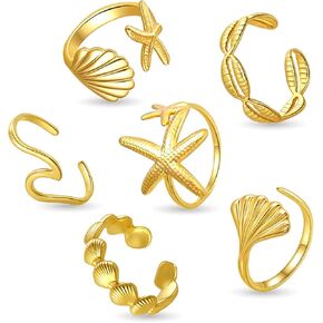 Gold Seashell Rings Stainless Steel 18k Gold Shell Ring for Women Summer Beach Seashell Jewelry