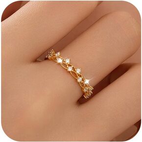 CZ Weave Twisted Ring for Women, 925 Sterling Silver Wrap Hollow Rings to Daughter Mother,14K Gold Plated Cubic Zirconia Eternal Wedding Ring Jewelry Graduation Gift