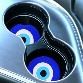 Giantree Car Custer Coaster ، 2 Pack Blue Evil Eye Car Cupholder Universal Non-Slip Cup Associals Car Indiories For Women Men