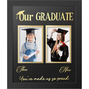 Qunclay Graduation Picture Frame Congratulations Graduate Gifts Graduation Black Photo Frame 4x6 Double Picture Inserts Class of 2025 College Grad Party Gift