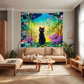 الأزهار النسيج الداكن الغابات القط 60x40 في نسيج ، نسيج بوهو ، فنية عتيقة زهرة الجدار الجمالي معلقة ، نسيج جمالي السقف نسيج غرفة نوم لبوهيمية غرفة نوم المنزل ديكور المنزل