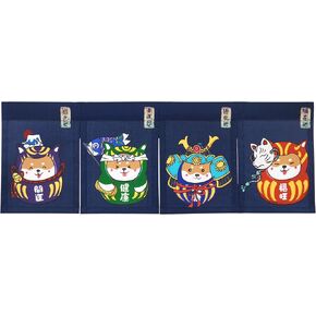 Japanese Noren Curtain Short Entrance Hallway Hanging Flag 4 Pannel Shiba Inu Culture Theme Printed Doorway Curtain Tapestry for Restaurant Home Decor with Velcro Double-Sided Tape (Shiba Theme)