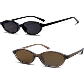 Oval Cat Eye Sunglasses for Women 90s Retro Narrow Small Shades