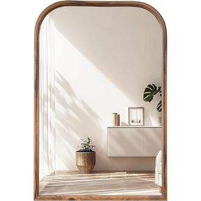 24"x36" Arch Wall Mirror Bathroom Mirror for Wall Mounted, Tempered Glass, Wood Grain Finish Frame Wall Mirror Decorative for Living Room Bedroom Entryway, Natural