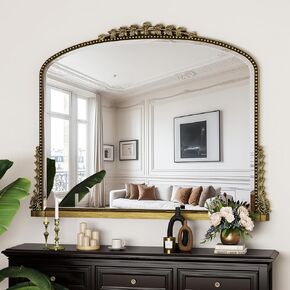 Wall Mirror, Vintage Carved Bathroom Mirror 32" x 40" Antique Metal Frame Wall Mirror for Bedroom, Living Room, Entryway, Fireplace, Hallway, Gold