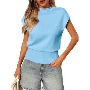 Saodimallsu Womens Cap Sleeve Summer Sweaters Tops Casual Lightweight Sweater Vest Mock Neck Knit Tank Top